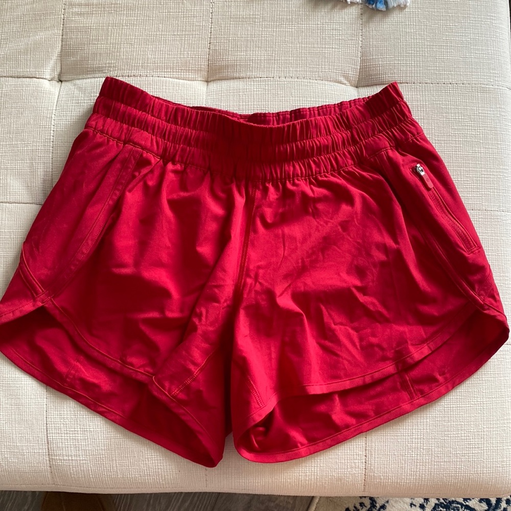 Red lululemon tracker shorts
